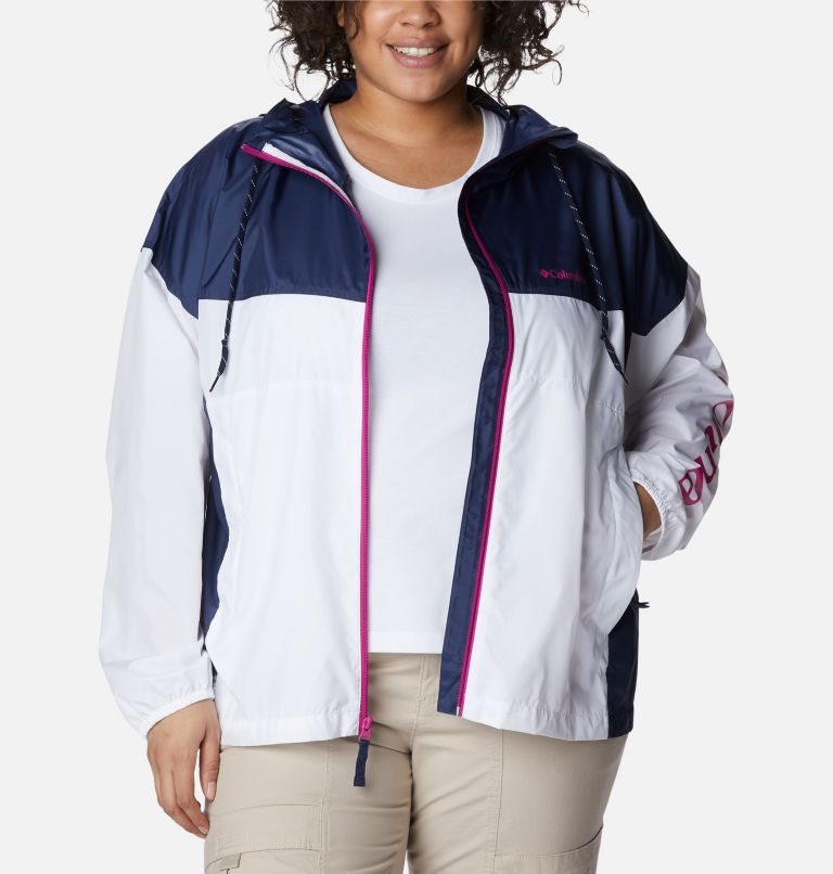 Columbia Flash Challenger Novelty Windbreaker Jakke Dame Hvite Marineblå | Plus Size 27981G